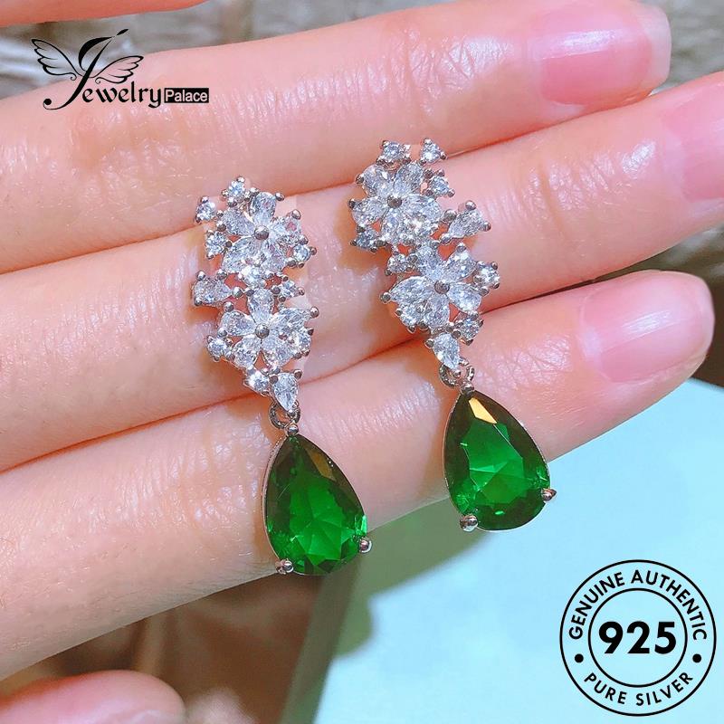 Jewelrypalace Anting Tusuk Bentuk Perak925 Wanita Drop Asli Emerald E1263