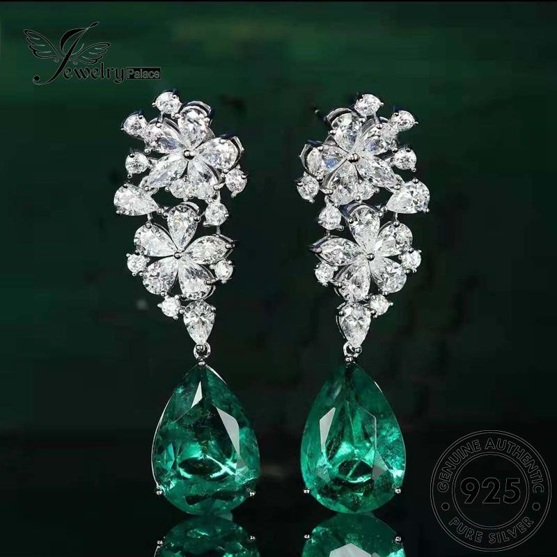 Jewelrypalace Anting Tusuk Bentuk Perak925 Wanita Drop Asli Emerald E1263