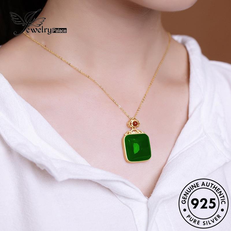 Jewelrypalace Perak Retro Square Jade925 Kalung Wanita Asli N46