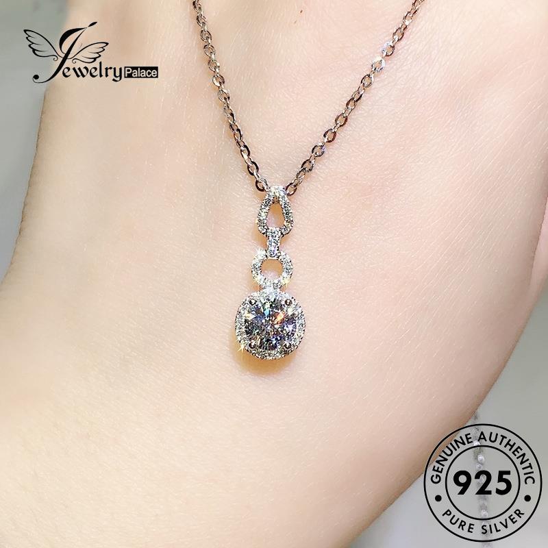 Jewelrypalace Asli925 Berlian Fashion Kalung Perak Moissanite Bulat Wanita N113