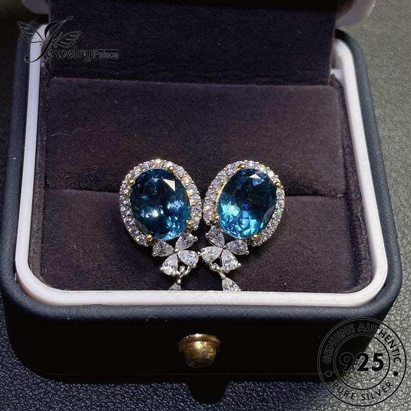 Jewelrypalace Anting925 Asli Sapphire Wanita Stud Oval Perak E1302