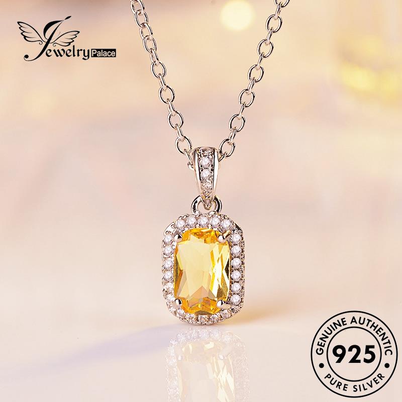 Jewelrypalace Kalung Simple Asli925 Emas Wanita Square Citrine Silver Berlian N743