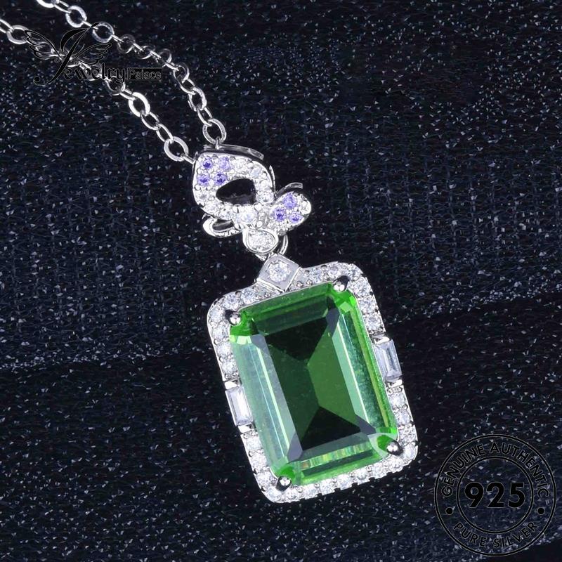 Jewelrypalace925 Kalung Perak Wanita Square Diamond Emerald Asli Klasik N1128