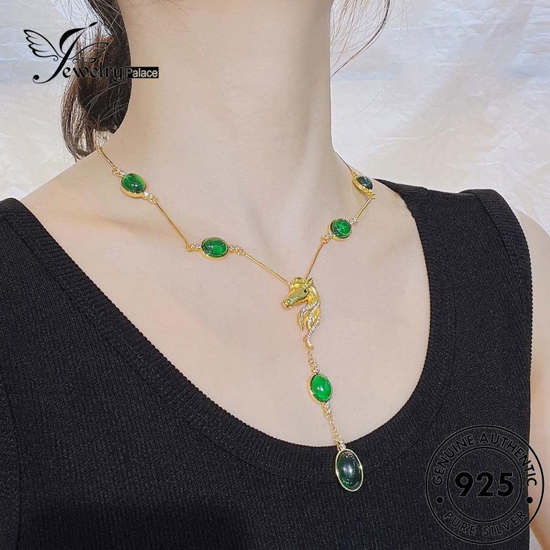 Jewelrypalace Wanita Perak Kepala Emerald Horse Original Kalung925 Fashion N1103