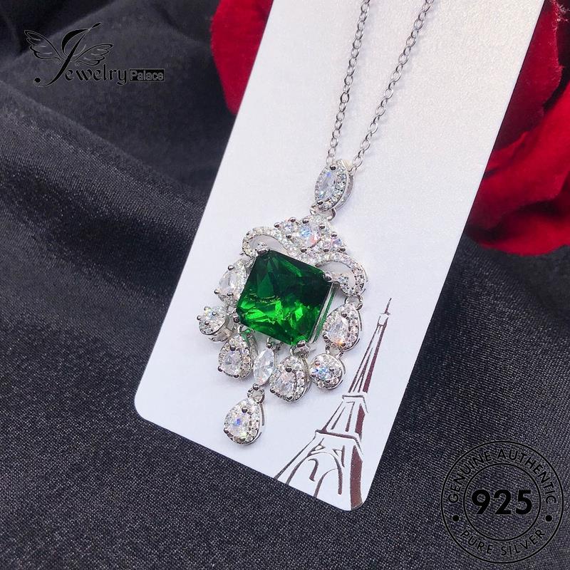 Jewelrypalace Asli Wanita925 Kalung Kristal Kreatif Perak Emerald N1189