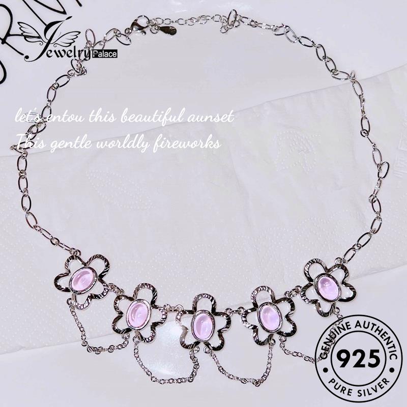 Jewelrypalace Berlian Lucu Perak925 Asli Pink Kristal Wanita Kalung Bunga N1302