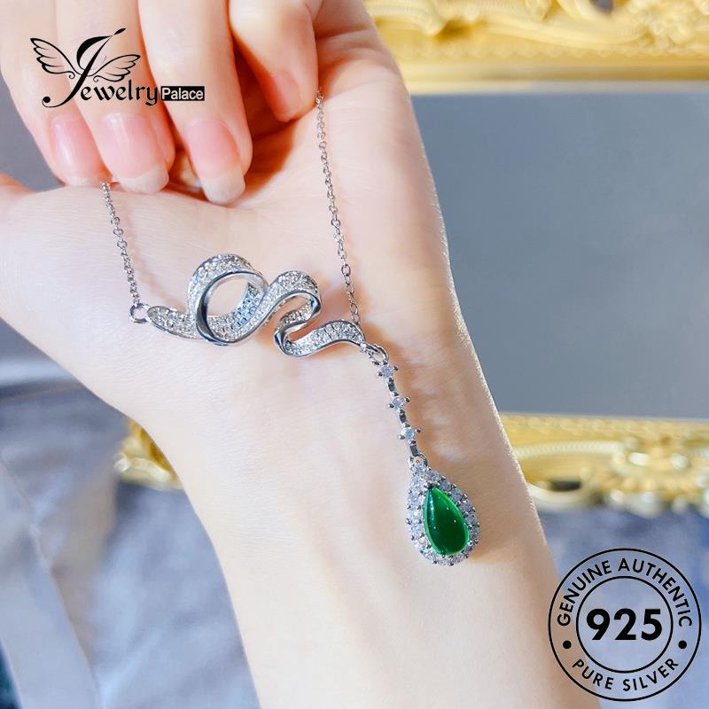 Jewelrypalace Wanita Tetes925 Ringan Emerald Air Perak Asli Kalung Mewah N1323