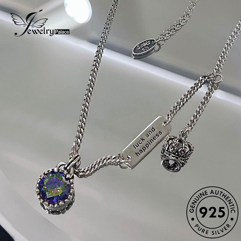 Perhiasantempat Wanita Kalung Perak Zamrud Persegi Asli925 Sign Retro N1394