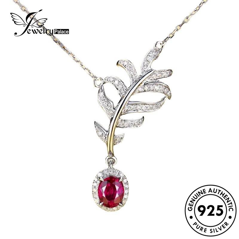 Jewelrypalace Feather Silver Ruby Kalung Asli925 Wanita Kreatif N1569