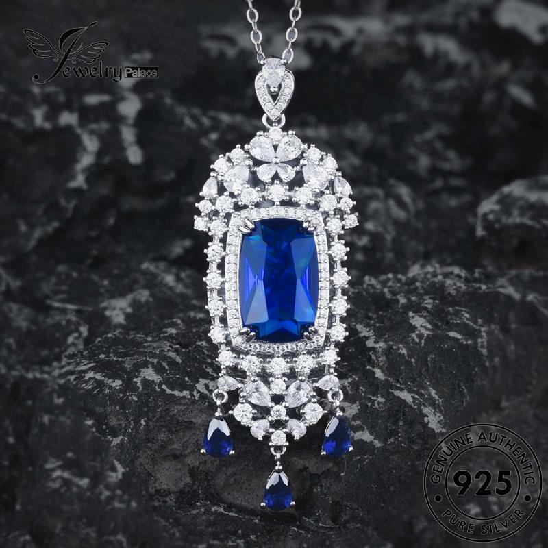 Jewelrypalace Kalung Berlian Hiasan Kotak Asli925 Perak Safir Wanita N1580