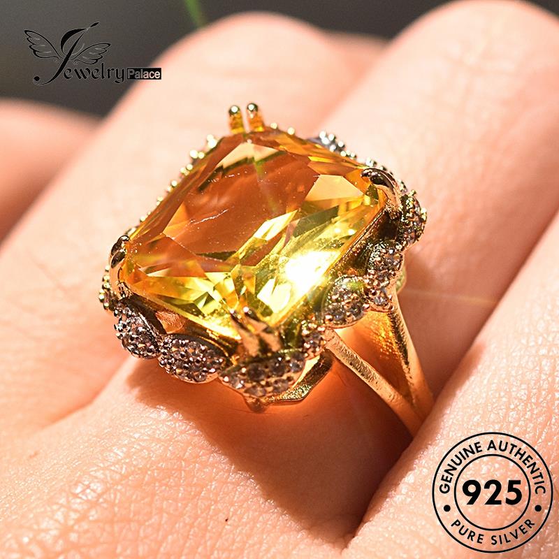 JEWELRYPALACE Sterling Asli Square Silver Wanita korea Original Citrine Retro 925 Kawin Murni Silver Perak Aksesori Nikah Cincin Perhiasan R11