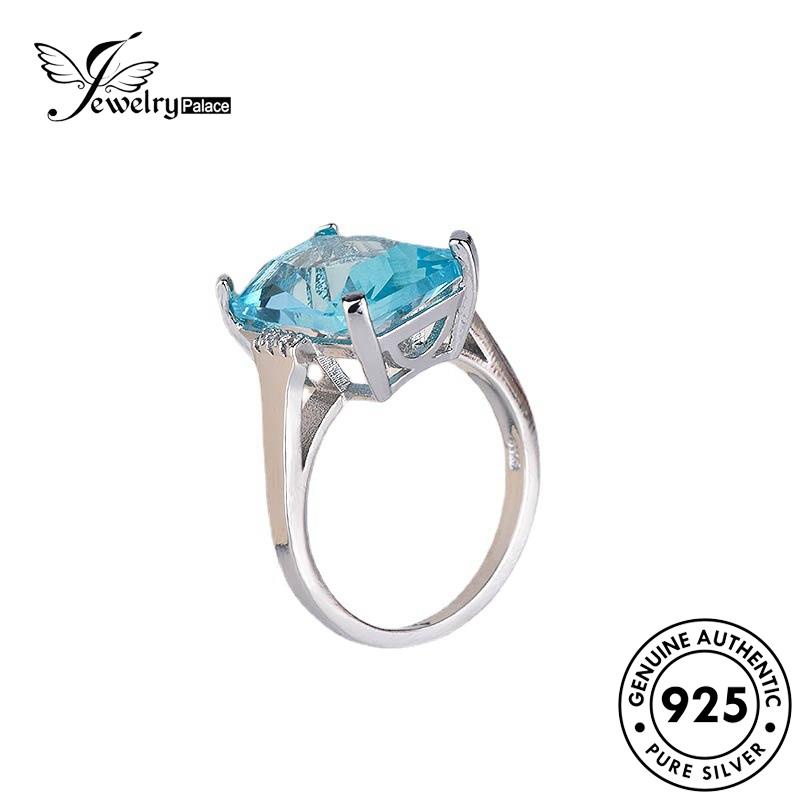 JEWELRYPALACE Aksesori Perak Wanita Asli Square korea Silver Fashion Silver Sterling Cincin Original Perhiasan Murni Aquamarine Nikah 925 Kawin R289