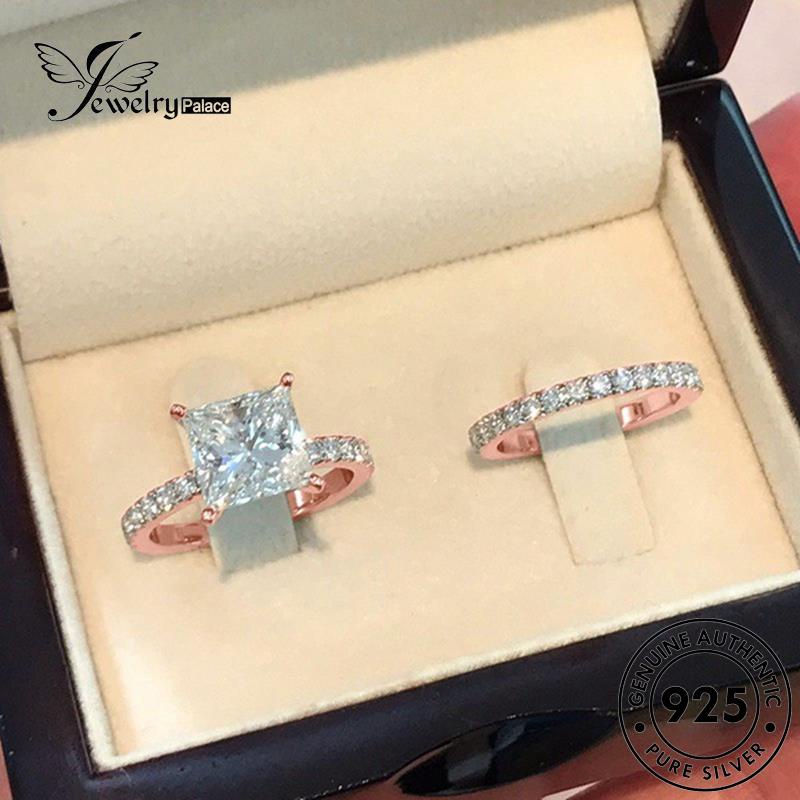 JEWELRYPALACE Gold Perak Aksesori Diamond korea Silver Original Square Cincin 925 Perhiasan Silver Nikah Sterling Murni Moissanite Couple Kawin Fashion Pasangan Asli R296
