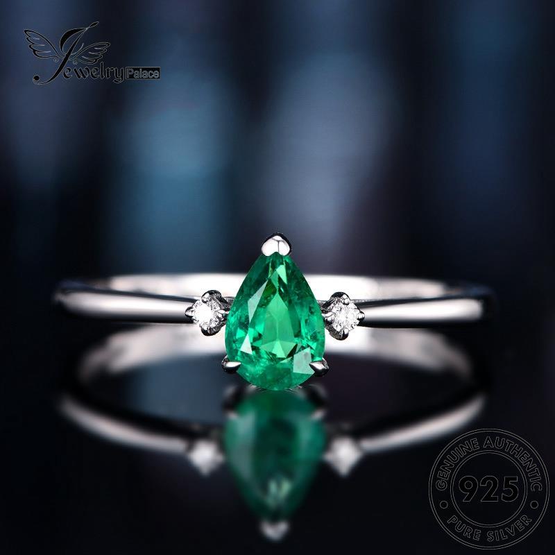 JEWELRYPALACE Asli Emerald Murni Sterling Perhiasan Kawin Aksesori 925 Retro Drop korea Silver Original Nikah Perak Shape Wanita Silver Cincin R319