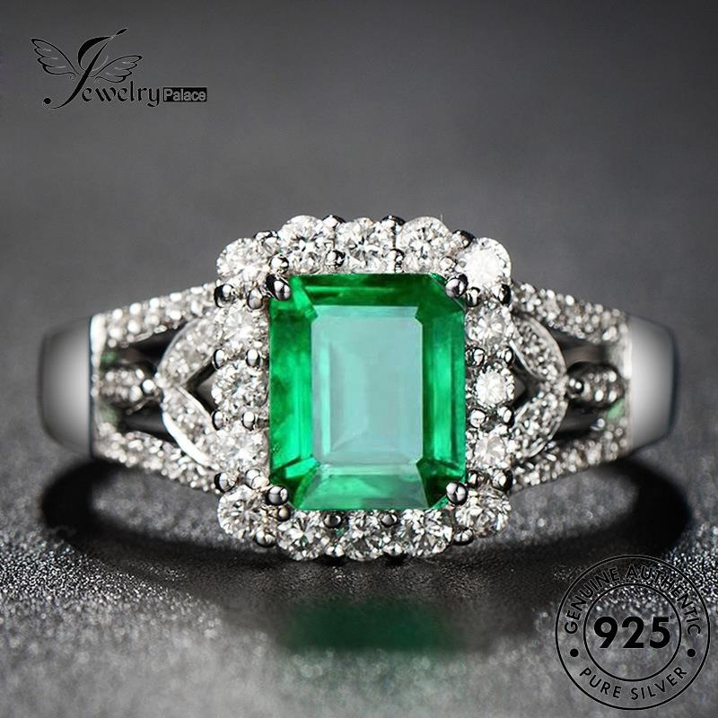 JEWELRYPALACE 925 Wanita Nikah Sterling Murni Emerald Classic Aksesori Original Square Silver korea Kawin Perhiasan Perak Silver Cincin Asli R636