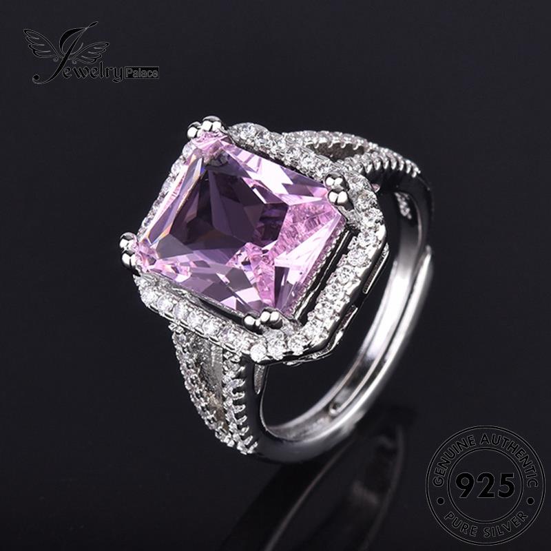 Jewelrypalace Berlian925 Klasik Kristal Wanita Cincin Pink Kotak Perak Asli R805