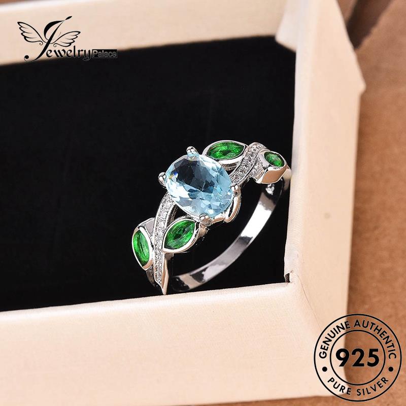 JEWELRYPALACE Personality 925 korea Perhiasan Asli Silver Aksesori Color Silver Nikah Kawin Cincin Sterling Murni Aquamarine Original Perak Wanita R692