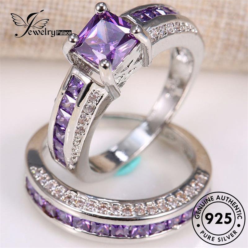 JEWELRYPALACE Asli Pasangan Amethyst Sterling Simple Original Square Silver Cincin 925 Aksesori Perhiasan Perak Nikah Kawin korea Silver Couple Murni R901