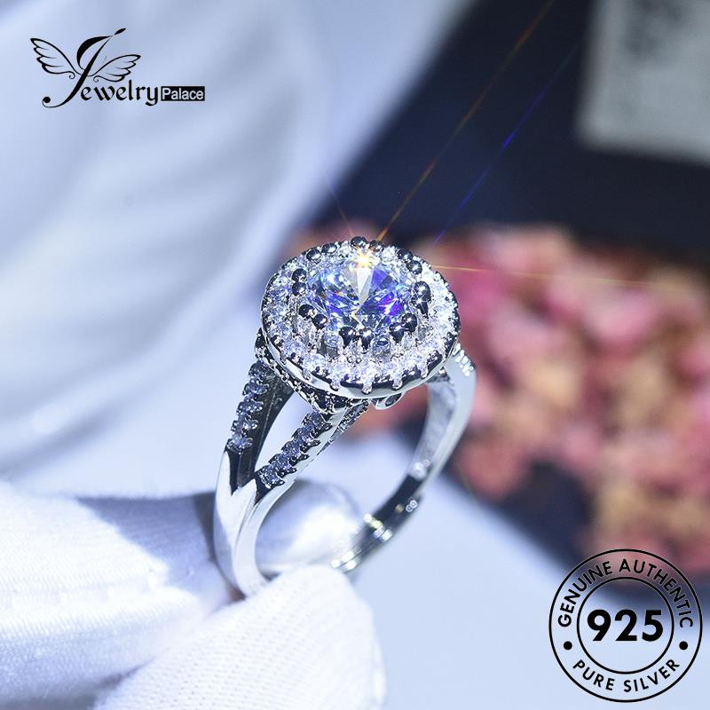 JEWELRYPALACE Diamond Original Sterling Personality korea Round Murni Silver Aksesori Perhiasan Perak Moissanite Kawin Nikah Cincin Asli 925 Wanita Silver R982