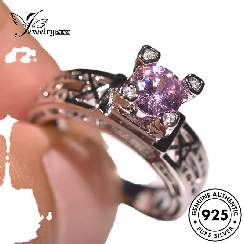 JEWELRYPALACE Perhiasan Silver Kawin Pink Cincin Crystal Wanita Original Tower Diamond Sterling Creative Nikah korea 925 Perak Silver Murni Asli Aksesori R1352