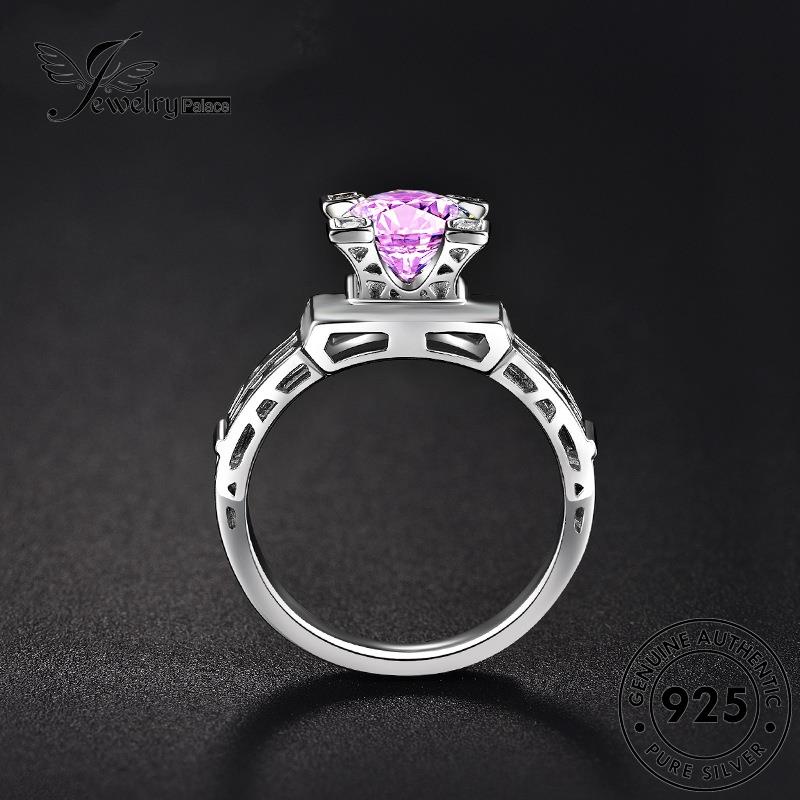 JEWELRYPALACE Perhiasan Silver Kawin Pink Cincin Crystal Wanita Original Tower Diamond Sterling Creative Nikah korea 925 Perak Silver Murni Asli Aksesori R1352