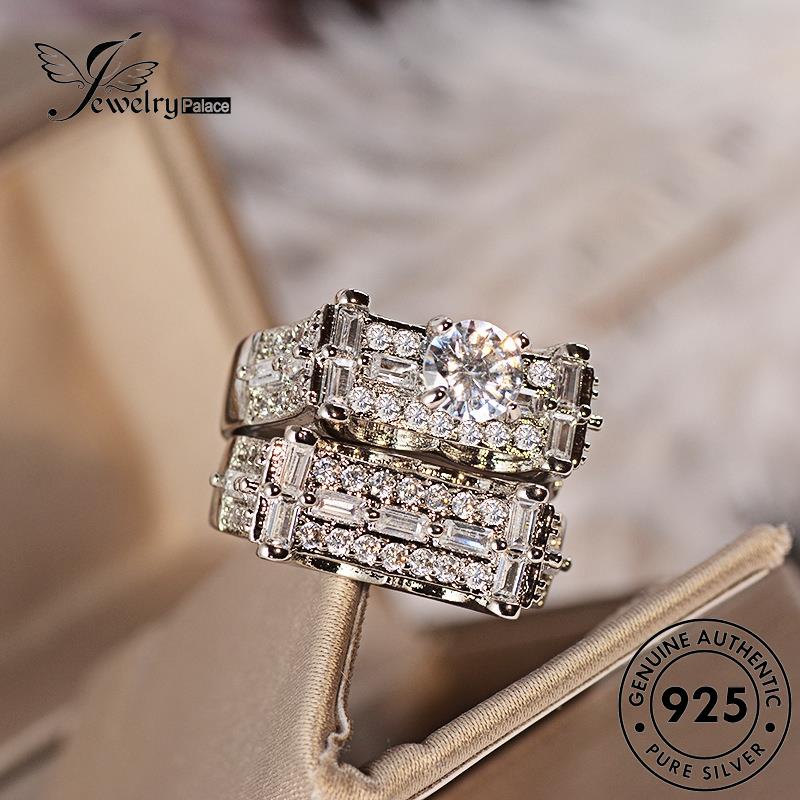 JEWELRYPALACE Nikah Kawin Original Couple Silver Cincin Perhiasan Sterling Aksesori Personality Murni korea 925 Diamond Perak Silver Asli Moissanite Pasangan R1427