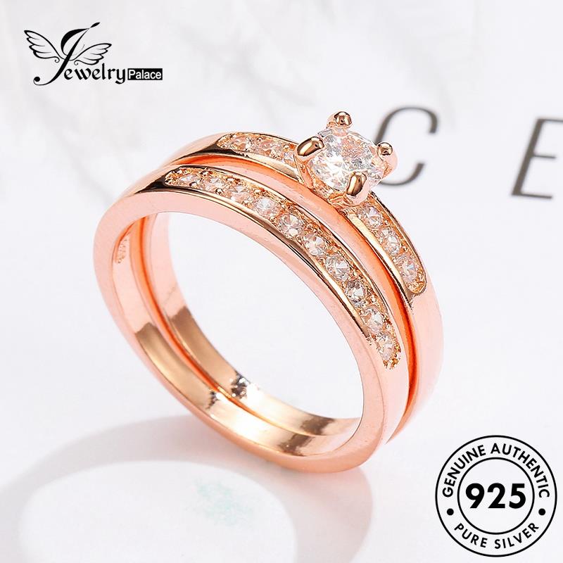 JEWELRYPALACE Murni 925 Moissanite Gold Fashion Pasangan Sterling Cincin Silver Asli korea Kawin Aksesori Nikah Diamond Original Perak Perhiasan Silver Couple R1214