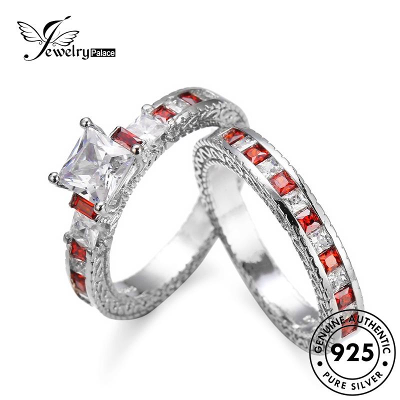 JEWELRYPALACE 925 Silver Cincin Perhiasan Ruby Perak Silver Asli Aksesori Murni Sterling Retro Kawin Square Nikah Original Pasangan korea Couple R1601