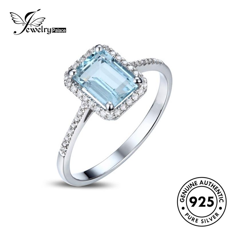 JEWELRYPALACE Sterling Silver Perhiasan Wanita Simple korea Aquamarine 925 Aksesori Murni Perak Original Kawin Nikah Cincin Square Asli Silver R1653