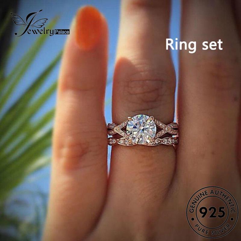 JEWELRYPALACE Couple Asli Six 925 Pasangan Claw Original Nikah Kawin Cincin Perak Sterling Diamond Classic Moissanite Aksesori Perhiasan Murni Silver Silver korea R1469