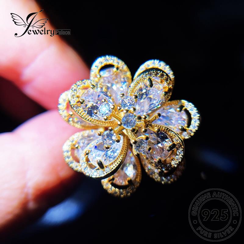 JEWELRYPALACE Sterling Silver Murni Kawin Perhiasan Original Nikah Diamond Perak Wanita Creative Aksesori 925 Silver Cincin Gold korea Moissanite Asli Camellia R1848