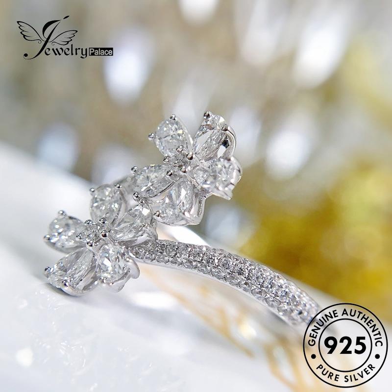 JEWELRYPALACE Kawin Silver Personality Aksesori Cincin Moissanite Diamond Original Wanita 925 Murni Flower Silver Perak Sterling korea Perhiasan Asli Nikah R1938