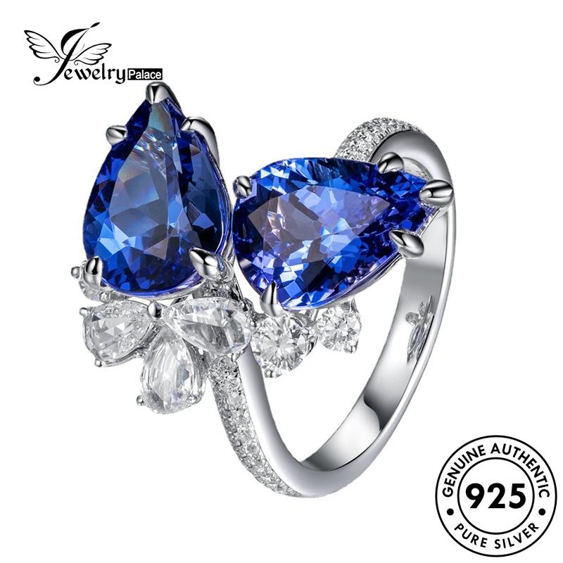 JEWELRYPALACE Aksesori Nikah Sterling Retro Sapphire Drop Wanita 925 Shape Original korea Perhiasan Silver Asli Perak Kawin Murni Silver Cincin R2116
