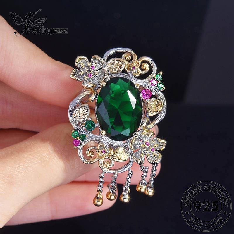 JEWELRYPALACE Silver Perak Emerald Sterling 925 Kawin Asli Nikah Perhiasan Two-Color Murni Original Aksesori Cincin korea Silver Retro Wanita R2130