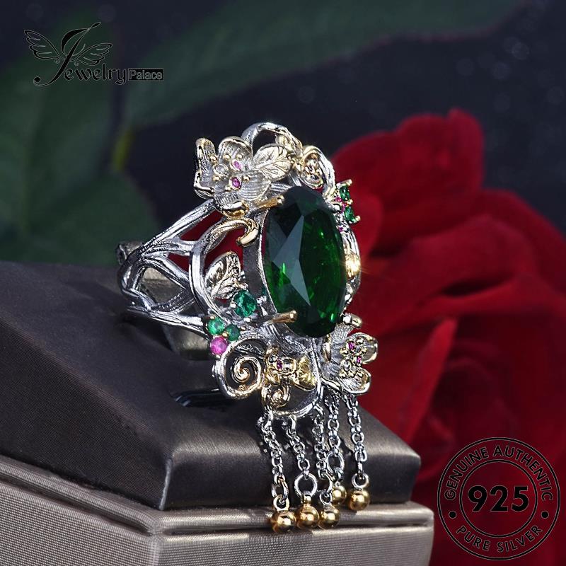 JEWELRYPALACE Silver Perak Emerald Sterling 925 Kawin Asli Nikah Perhiasan Two-Color Murni Original Aksesori Cincin korea Silver Retro Wanita R2130