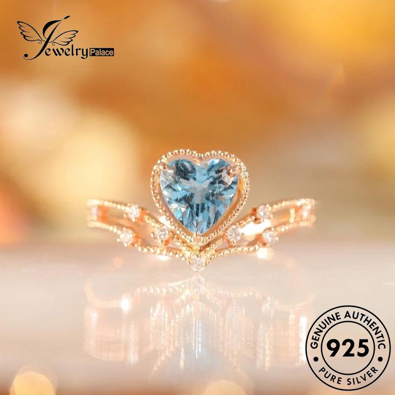 JEWELRYPALACE Gold Wanita korea Perak Sterling Murni Silver 925 Kawin Temperament Aksesori Aquamarine Perhiasan Original Love Nikah Cincin Asli Silver R2239