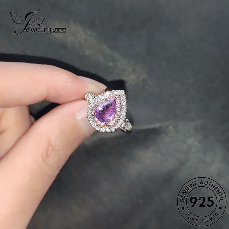 JEWELRYPALACE Asli Shape Nikah Perhiasan Silver Original Kawin Silver Murni Sterling 925 Pear Wanita Amethyst Aksesori Cincin korea Temperament Perak R2269