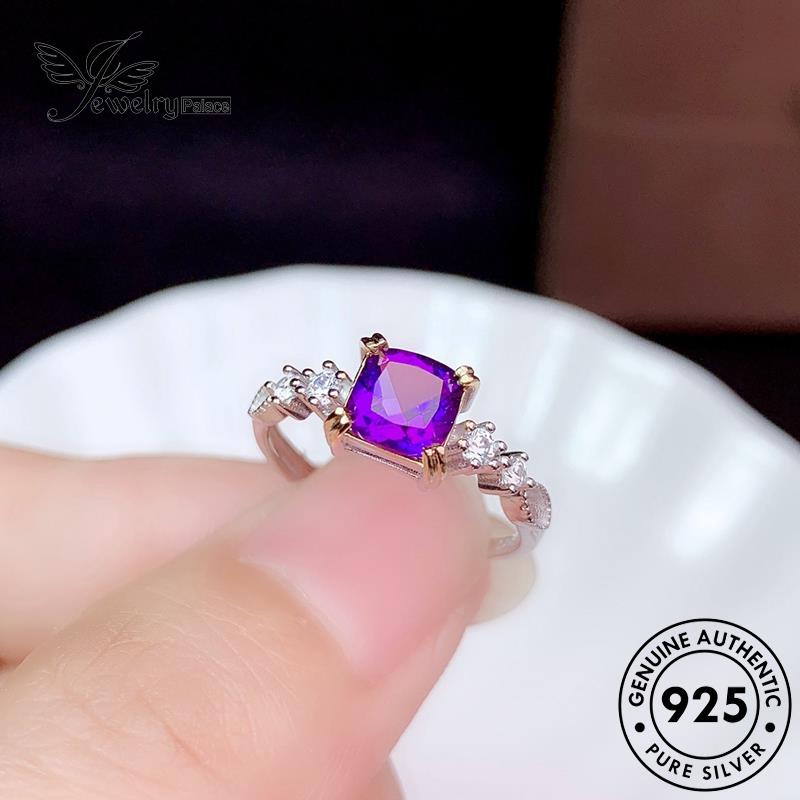 JEWELRYPALACE Temperament Aksesori Amethyst Nikah Asli Perhiasan Wanita Murni Perak Original Silver 925 korea Two-Color Sterling Silver Cincin Kawin R2280