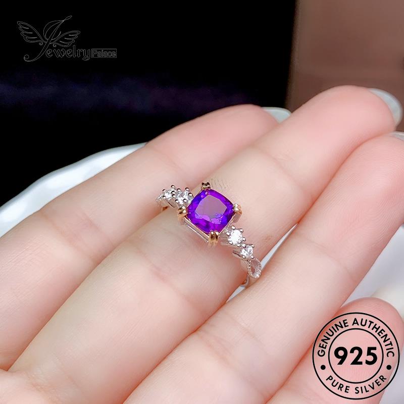 JEWELRYPALACE Temperament Aksesori Amethyst Nikah Asli Perhiasan Wanita Murni Perak Original Silver 925 korea Two-Color Sterling Silver Cincin Kawin R2280