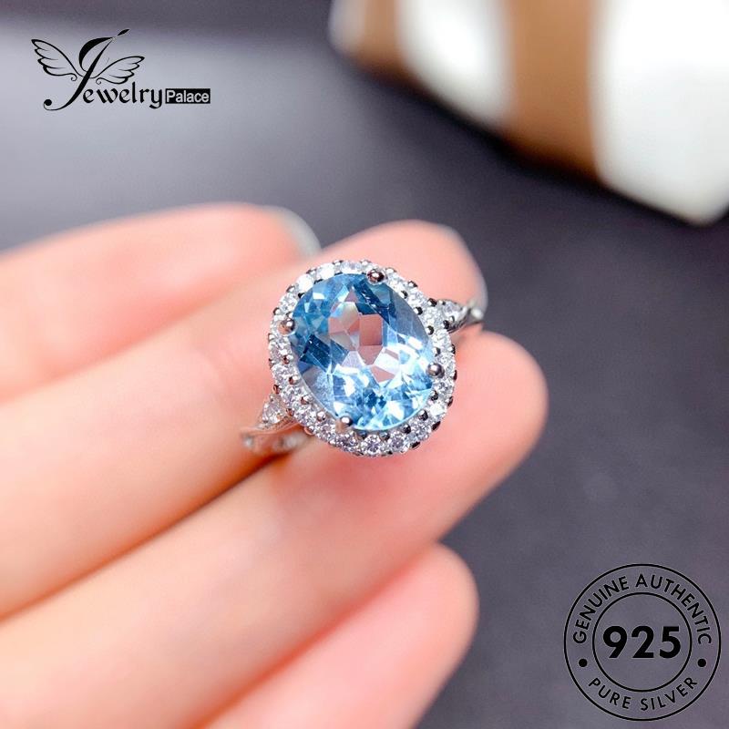 JEWELRYPALACE Kawin 925 Original Murni Silver Aquamarine Perak Sterling Asli Cincin korea Wanita Perhiasan Silver Aksesori Oval Nikah Classic R2310