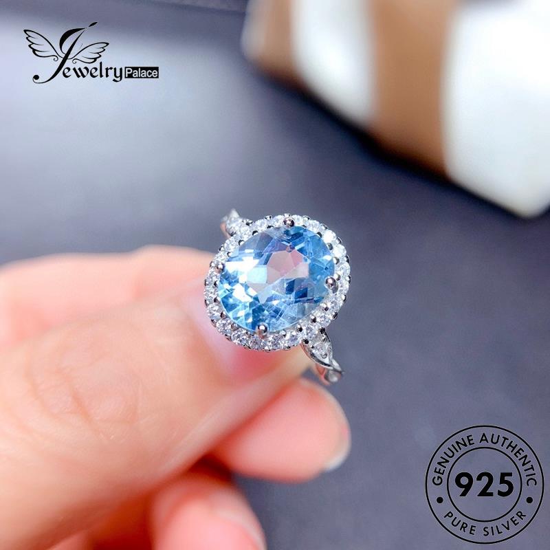 JEWELRYPALACE Kawin 925 Original Murni Silver Aquamarine Perak Sterling Asli Cincin korea Wanita Perhiasan Silver Aksesori Oval Nikah Classic R2310