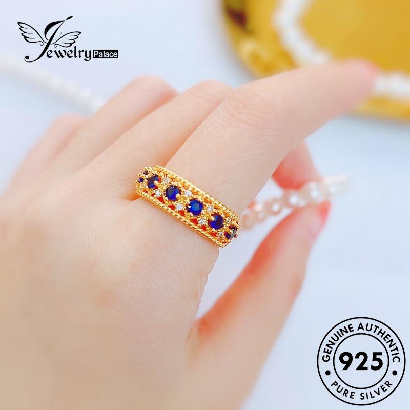 JEWELRYPALACE Sapphire Perak Kawin Wanita Style Court Nikah Silver Gold Perhiasan Original Silver Cincin Retro Aksesori Murni Sterling Asli 925 korea R2379