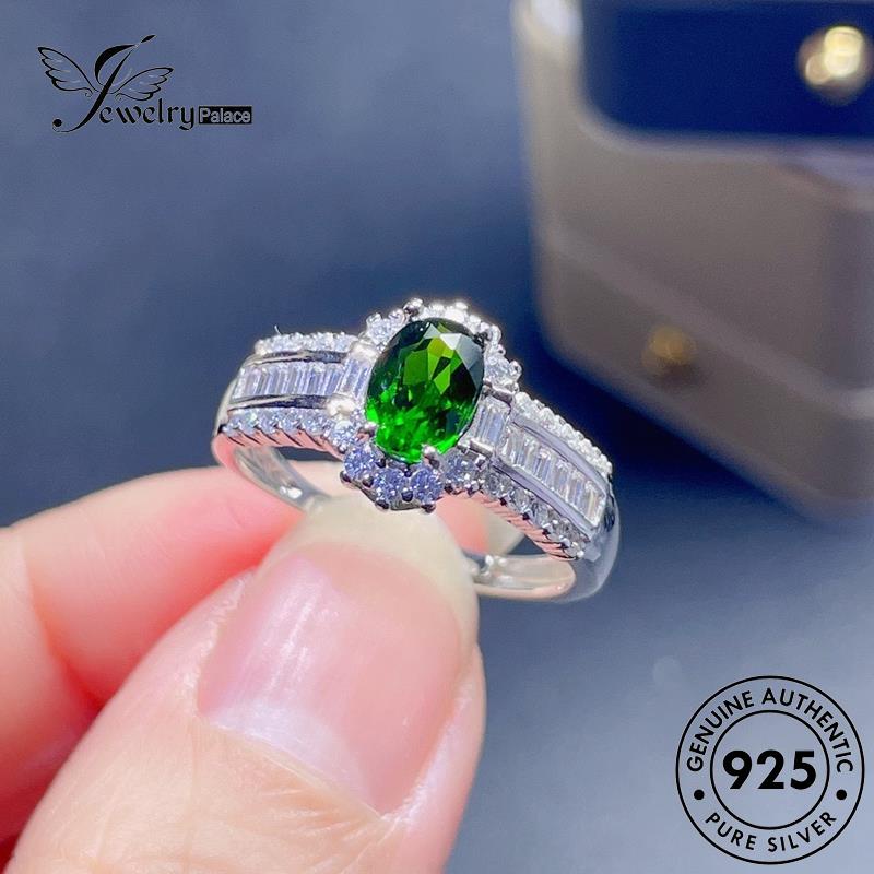 JEWELRYPALACE korea Perhiasan Murni Silver Oval Silver Perak Kawin Aksesori Nikah Original Asli Cincin Sterling Wanita Simple Emerald 925 R2414
