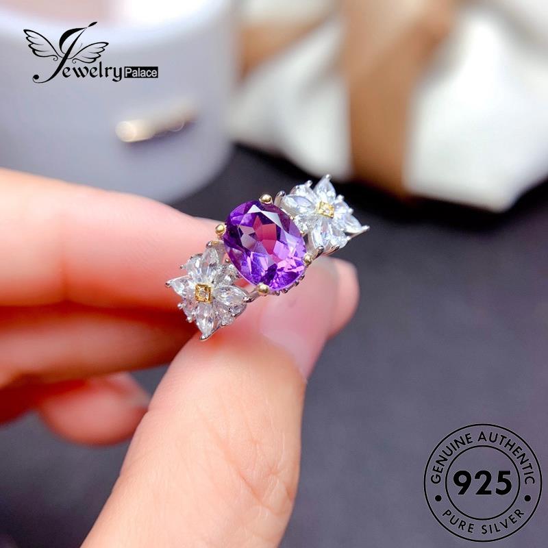 JEWELRYPALACE Perhiasan 925 Aksesori Sterling Personalized Wanita Silver korea Asli Amethyst Cincin Sunflower Original Kawin Perak Nikah Silver Murni R2421