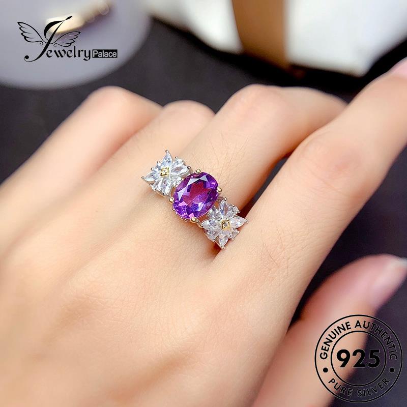 JEWELRYPALACE Perhiasan 925 Aksesori Sterling Personalized Wanita Silver korea Asli Amethyst Cincin Sunflower Original Kawin Perak Nikah Silver Murni R2421