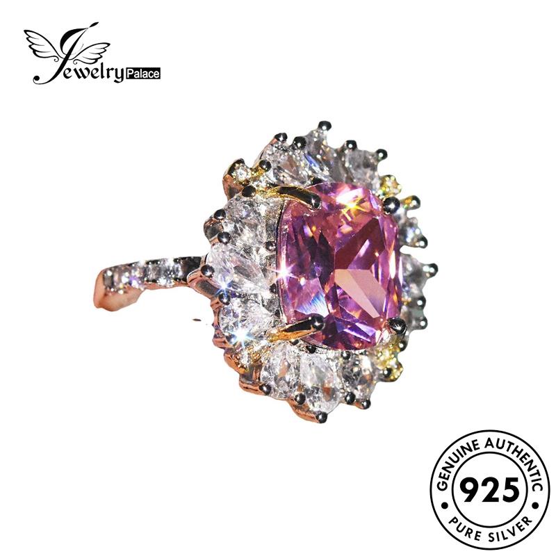 JEWELRYPALACE Diamond Oval Wanita Sterling Kawin Original Pink 925 Silver Asli Perak Aksesori Perhiasan Nikah Cincin korea Luxury Crystal Murni Silver R2442