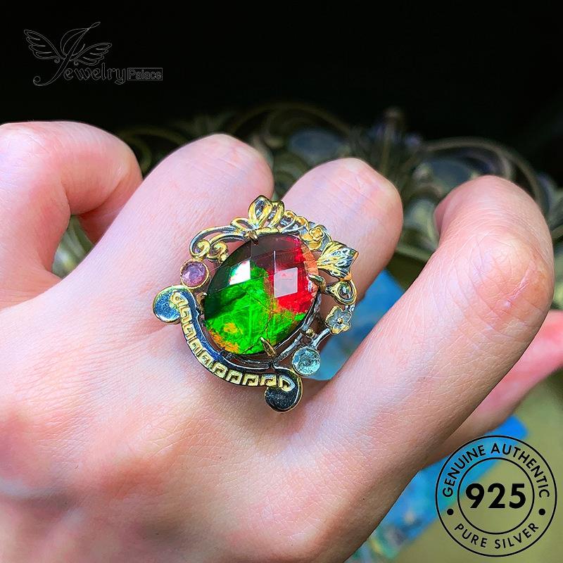 JEWELRYPALACE Two-Color Creative Murni Perak Silver Perhiasan 925 Wanita Aksesori korea Asli Nikah Kawin Carving Silver Original Emerald Sterling Cincin R2401