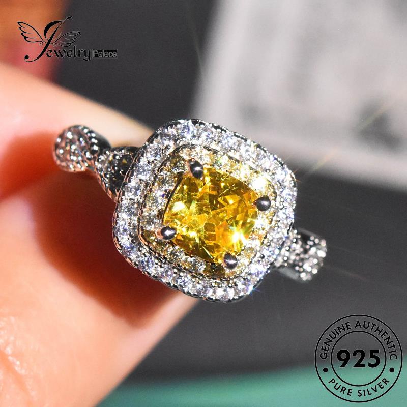 JEWELRYPALACE korea Sterling Asli Perhiasan Silver Square Nikah Wanita Aksesori 925 Citrine Original Perak Silver Murni Kawin Temperament Cincin R2483