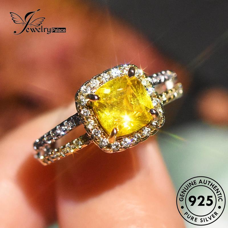 JEWELRYPALACE Nikah Asli Temperament Original Kawin 925 Cincin Perhiasan Citrine Wanita Perak Silver Sterling Aksesori korea Murni Silver Square R2487