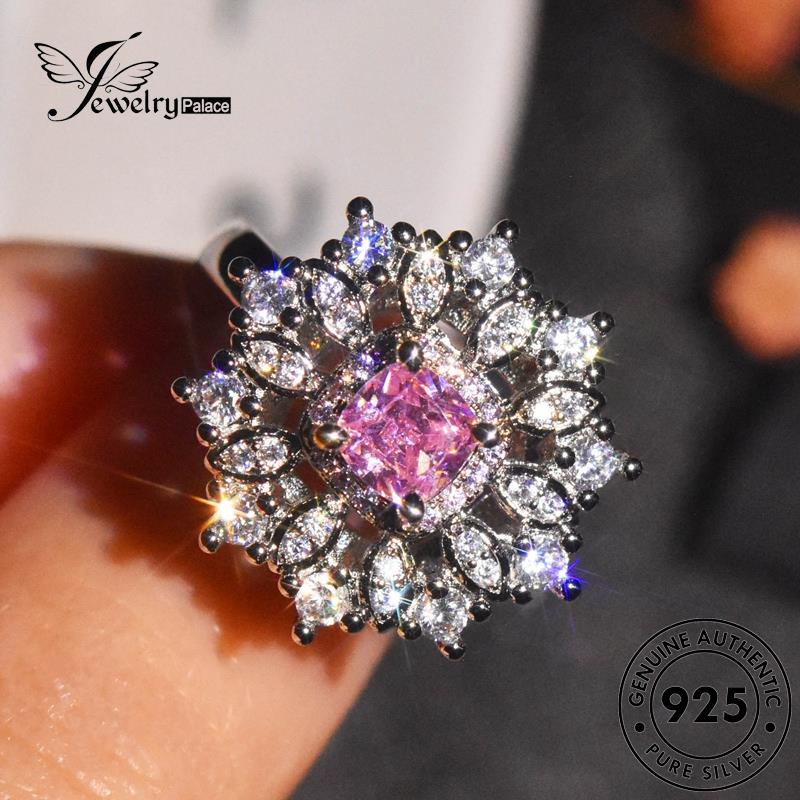JEWELRYPALACE Perhiasan Crystal Sterling Diamond Personality Pink korea Silver Murni Kawin Silver Original Nikah Perak Aksesori Asli 925 Cincin Snowflake Wanita R2489